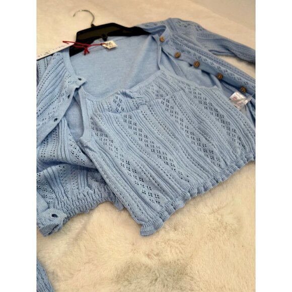NWT BDG Size S-P Sky Pointelle Cardigan & Cami Twin Set Blue MSRP$59 - Picture 4 of 11